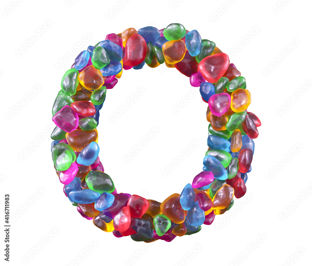Colorful gems font. Letter O. Colorful gems font. Letter O.