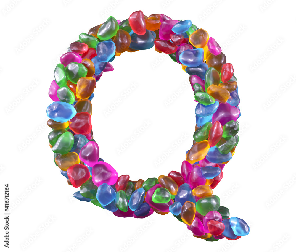 Colorful gems font. Letter Q. Colorful gems font. Letter Q.
