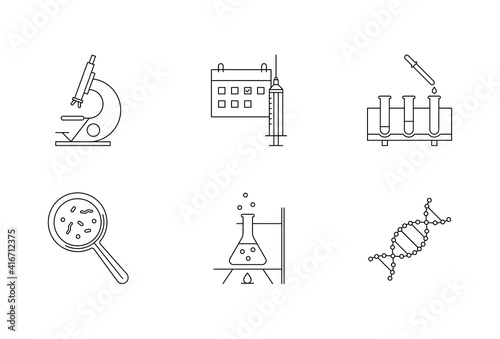 black linear laboratory research icons set