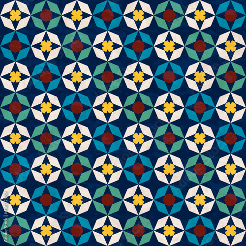 Abstract geometric mosaic pattern, marbled tiles in Moroccan style, textured seamless vector illustration