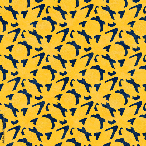Modern abstract seamless pattern in bold yellow and ink blue, vector illustration with texture