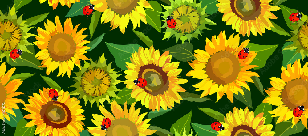 Sunflowers with ladybugs seamless pattern Sunflowers with ladybugs seamless pattern