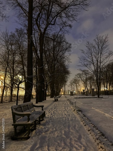 park bench in winter