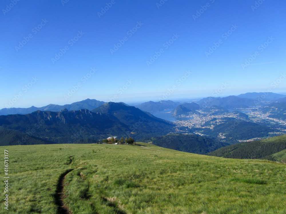 View from Monte Bar, a mountain in Switzerland over the Cantone Ticino