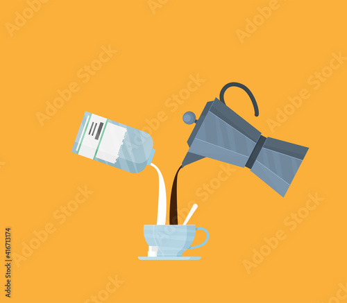 italian coffee maker and cup flat icon flat vector illustration
