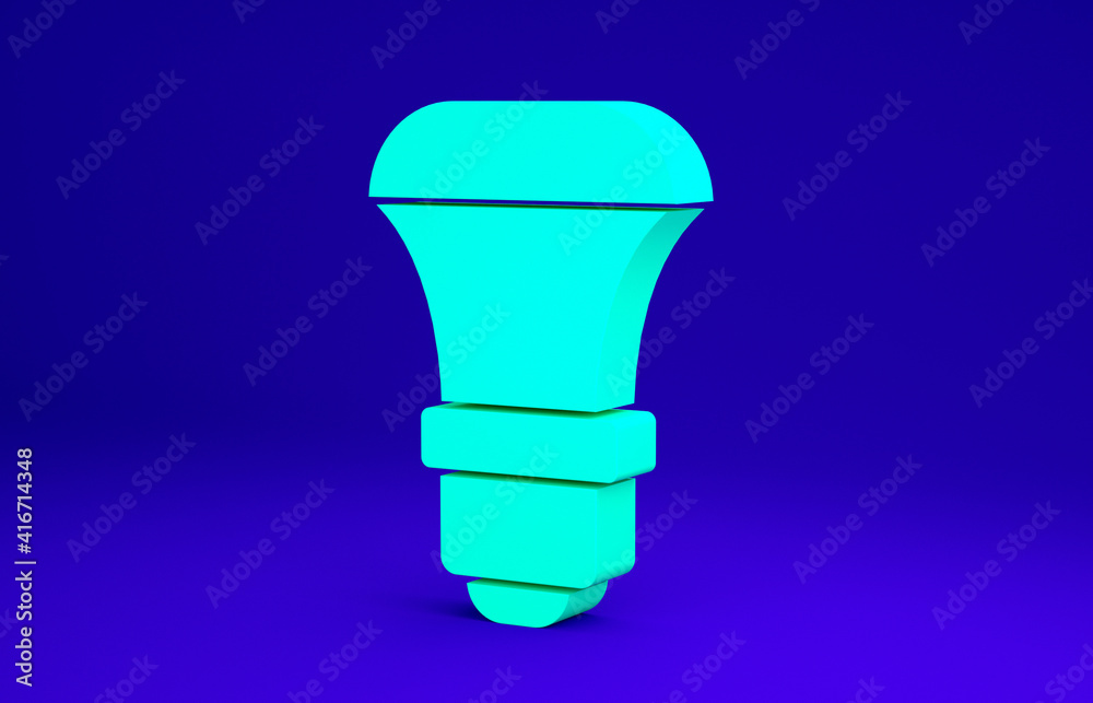 Green LED light bulb icon isolated on blue background. Economical LED illuminated lightbulb. Save energy lamp. Minimalism concept. 3d illustration 3D render. Green LED light bulb icon isolated on blue background. Economical LED illuminated lightbulb. Save energy lamp. Minimalism concept. 3d illustration 3D render.