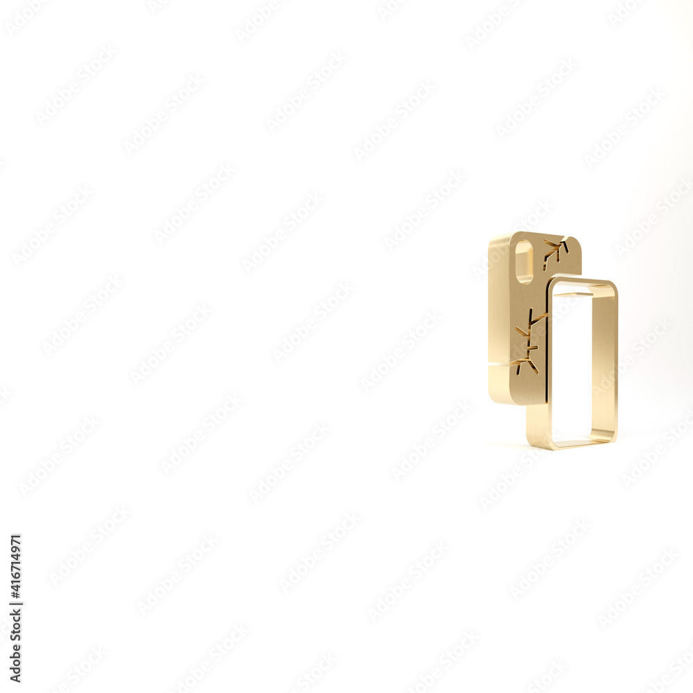 Gold Smartphone with broken screen icon isolated on white background. Shattered phone screen icon. 3d illustration 3D render. Gold Smartphone with broken screen icon isolated on white background. Shattered phone screen icon. 3d illustration 3D render.