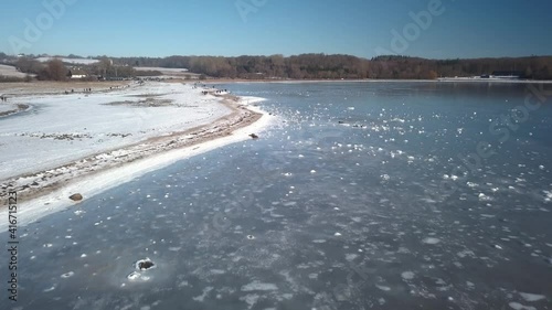 aerial snowy landscape footage from mols bjerge and djursland located in central denmark photo