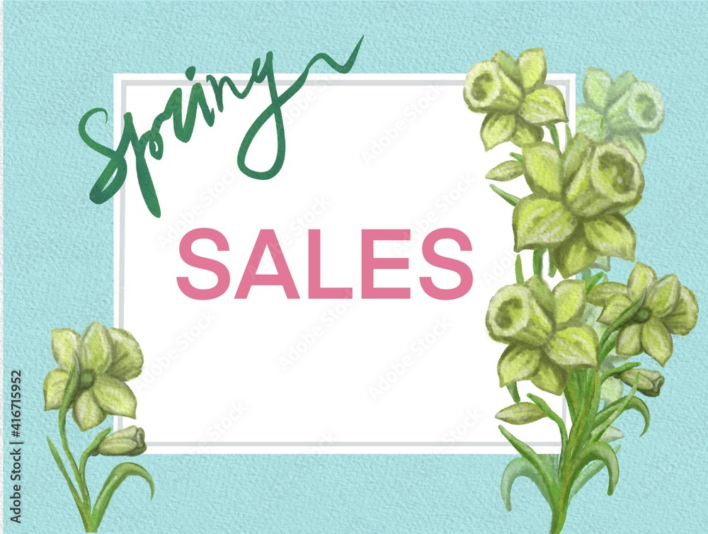 Yellow Daffodil or Narcissus flower. Spring sales Banner Border 