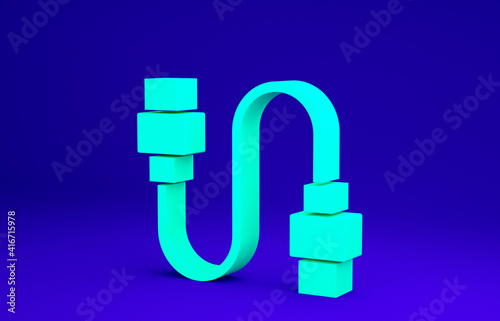 Green USB cable cord icon isolated on blue background. Connectors and sockets for PC and mobile devices. Minimalism concept. 3d illustration 3D render. © vector_v