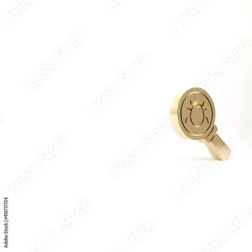 Gold System bug concept icon isolated on white background. Code bug concept. Bug in the system. Bug searching. 3d illustration 3D render.