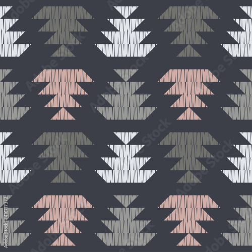 Navajo mosaic rug with traditional folk geometric pattern. Native American Indian blanket. Aztec elements. Mayan ornament. Seamless background. Vector illustration for web design or print.