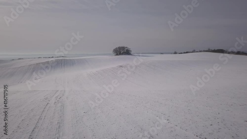 aerial snowy landscape footage from mols bjerge and djursland located in central denmark