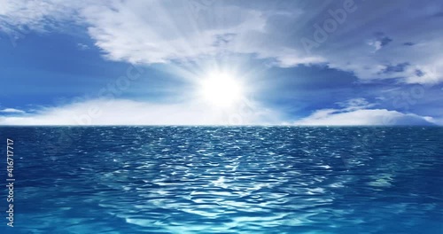 Over the rippling ocean in the sunshine. Realistic animation.