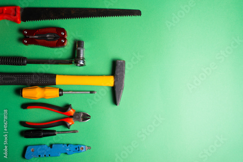 Photo set of different tools for engineering and repairing concept.