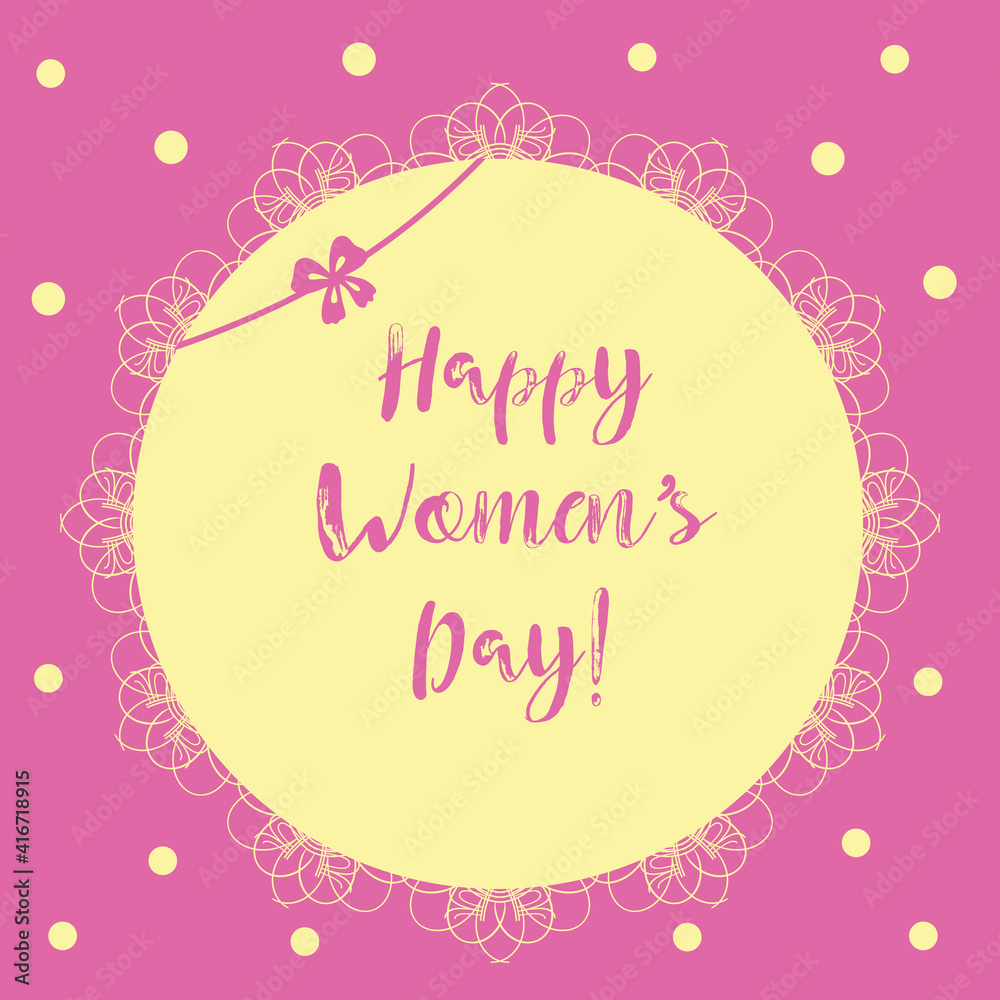 Romantic women's day greeting card with polka background. Vector illustration.