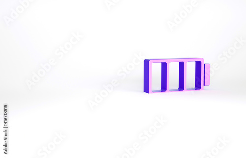 Purple Battery charge level indicator icon isolated on white background. Minimalism concept. 3d illustration 3D render.