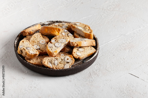 italian cantuccini cookies on concrete table with copy space. Biscotti cookies.