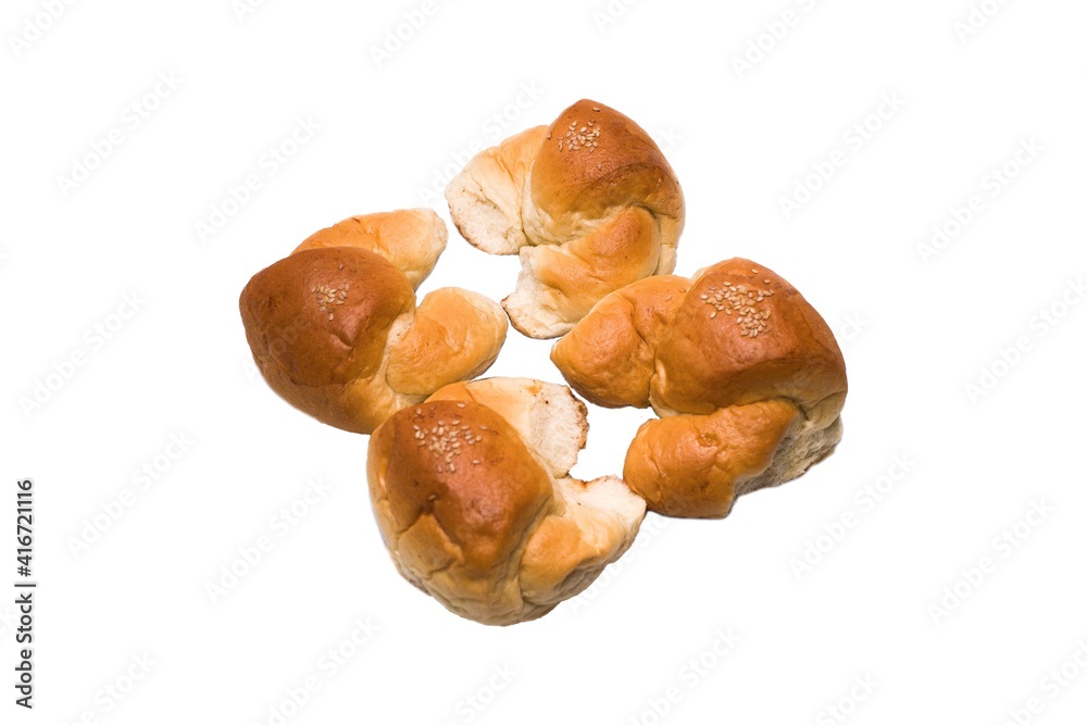 Four buns with legs on a white background Four buns with legs on a white background