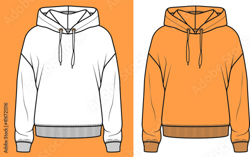 Sweatshirt design fashion flat sketches. Apparel template