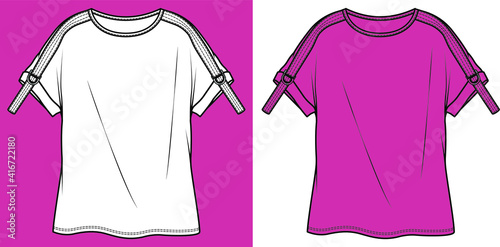 Blouse Design, Fashion Flat Sketch Template.