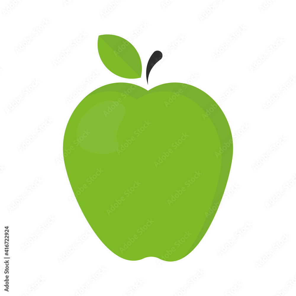 Green apple vector illustration. Apple icon in flat style. Fruit with leaf isolated on white background. Green apple vector illustration. Apple icon in flat style. Fruit with leaf isolated on white background.