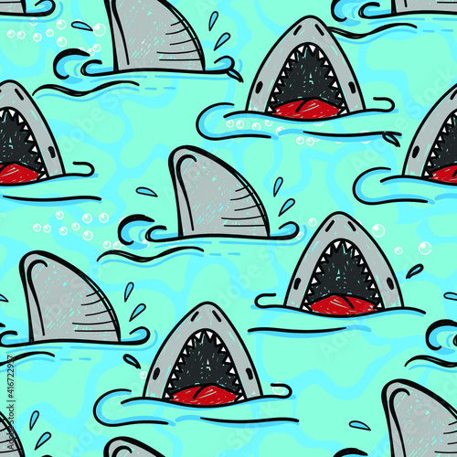 Abstract seamless pattern with sharks.Grunge modern background for boys and girls,  For prints, T-shirts, textiles,fabric, web. Urban dark wallpaper.
