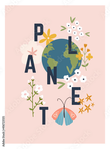 Happy Earth Day Save the planet Vector eco illustration