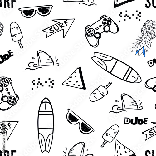 hand drawn fashion girls pattern. Colourful modern teenagers background with graffiti elements, stickers. girlish  print for textile, clothes, wrapping paper.