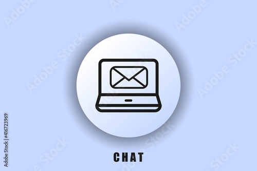 Laptop with envelope. Chat icon. A computer. Email and messaging icons. User interface icon. White web button. Neomorphism. Vector EPS10