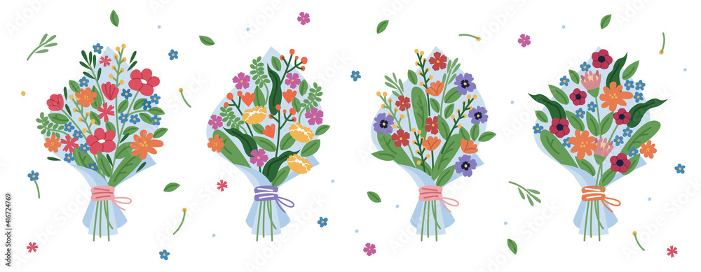 Set of floral bouquets.