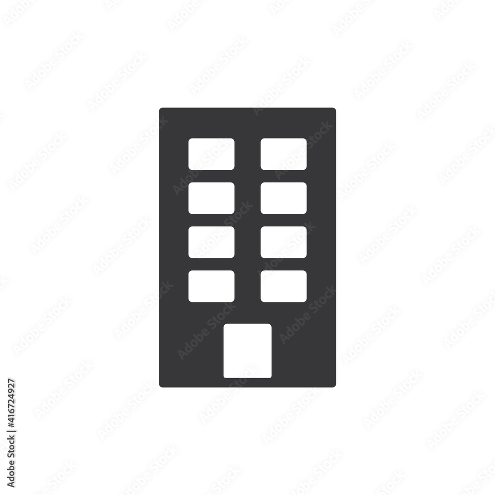 Apartment office building icon. Black building silhouette. Vector isolated on white Apartment office building icon. Black building silhouette. Vector isolated on white