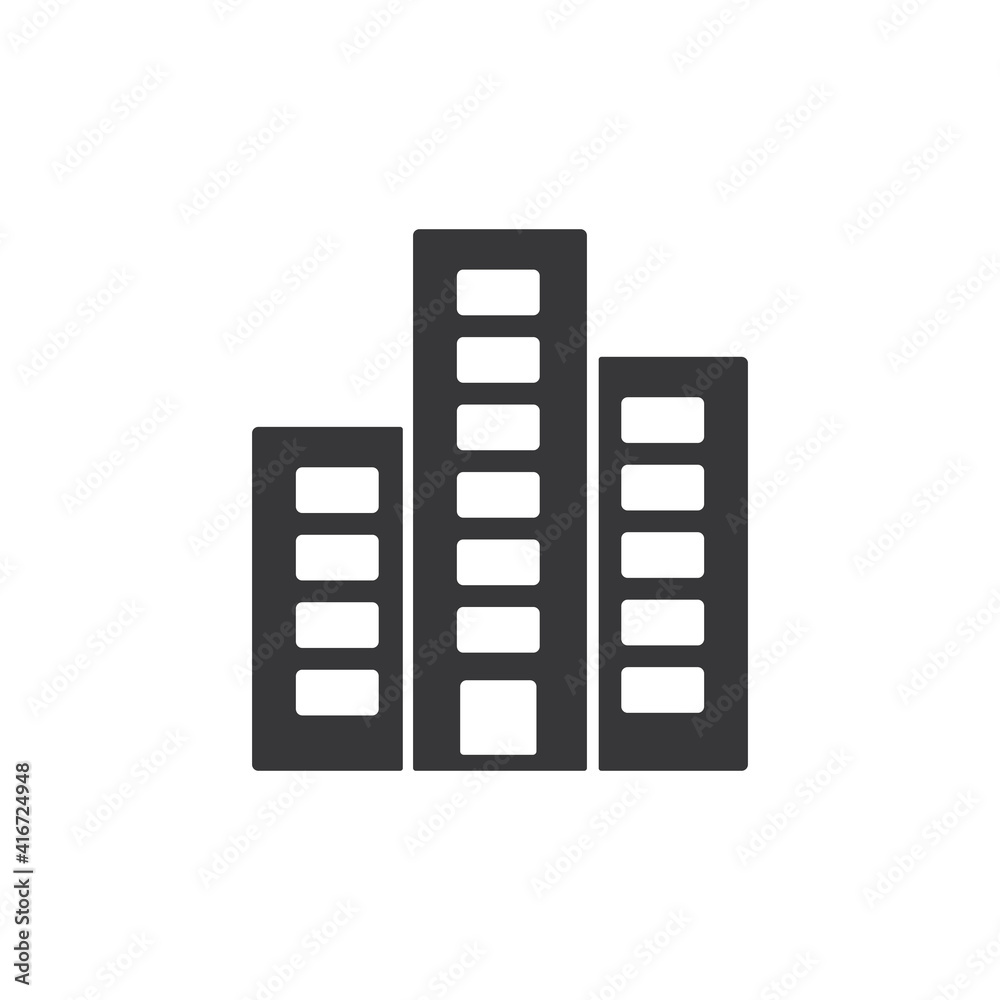 Apartment office building icon. Black building silhouette. Vector isolated on white Apartment office building icon. Black building silhouette. Vector isolated on white