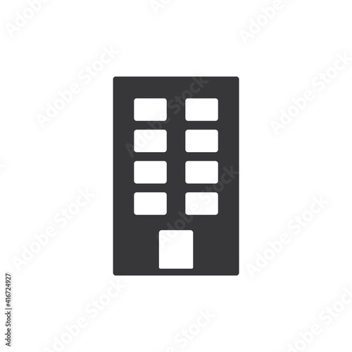 Apartment office building icon. Black building silhouette. Vector isolated on white