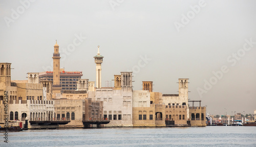 buildings of Old Dubai at sunrise