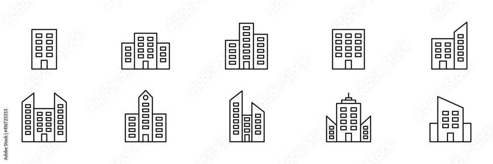 Building line set icon. House linear symbol group. Home outline sign collection. Vector isolated on white Building line set icon. House linear symbol group. Home outline sign collection. Vector isolated on white