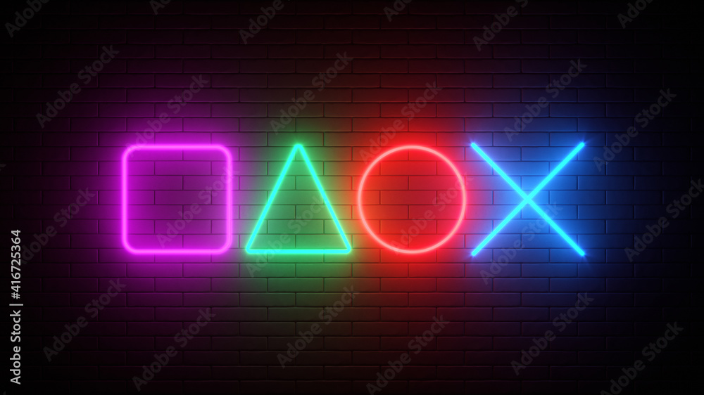 Moscow, Russia 26 February 2021. playstation buttons icon. sign on a brick wall. 3d render illustration. Stock Illustration | Adobe Stock