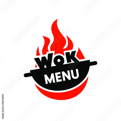 Wok frying pan icon. Vector illustration.
Wok asian food logo for thai or chinese restaurant.
