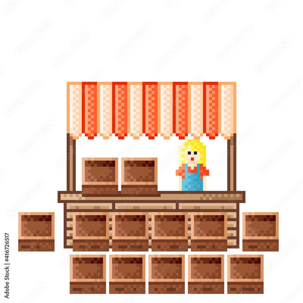 Fototapeta premium Vegetable panel pixel art. Market pixel art. Fruit and vegetable market. Vector illustration.