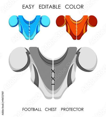 American football player chest protector in flat style. Shoulder and chest protection for upper body. Team sports. Healthy lifestyle. Vector