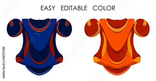Ice hockey player chest protector in flat style. Shoulder and chest protection for upper body. Team sports. Healthy lifestyle. Vector