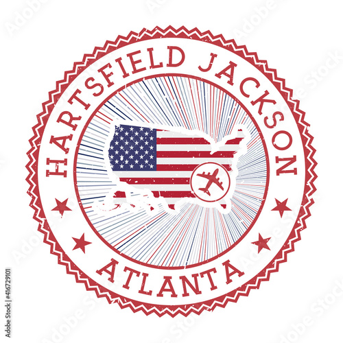 Hartsfield Jackson Atlanta stamp. Airport logo vector illustration. Atlanta airport with country flag. photo