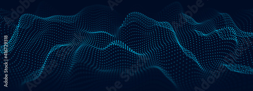 Abstract blue background of points. Cyber particles. Big data stream. Vector illustration