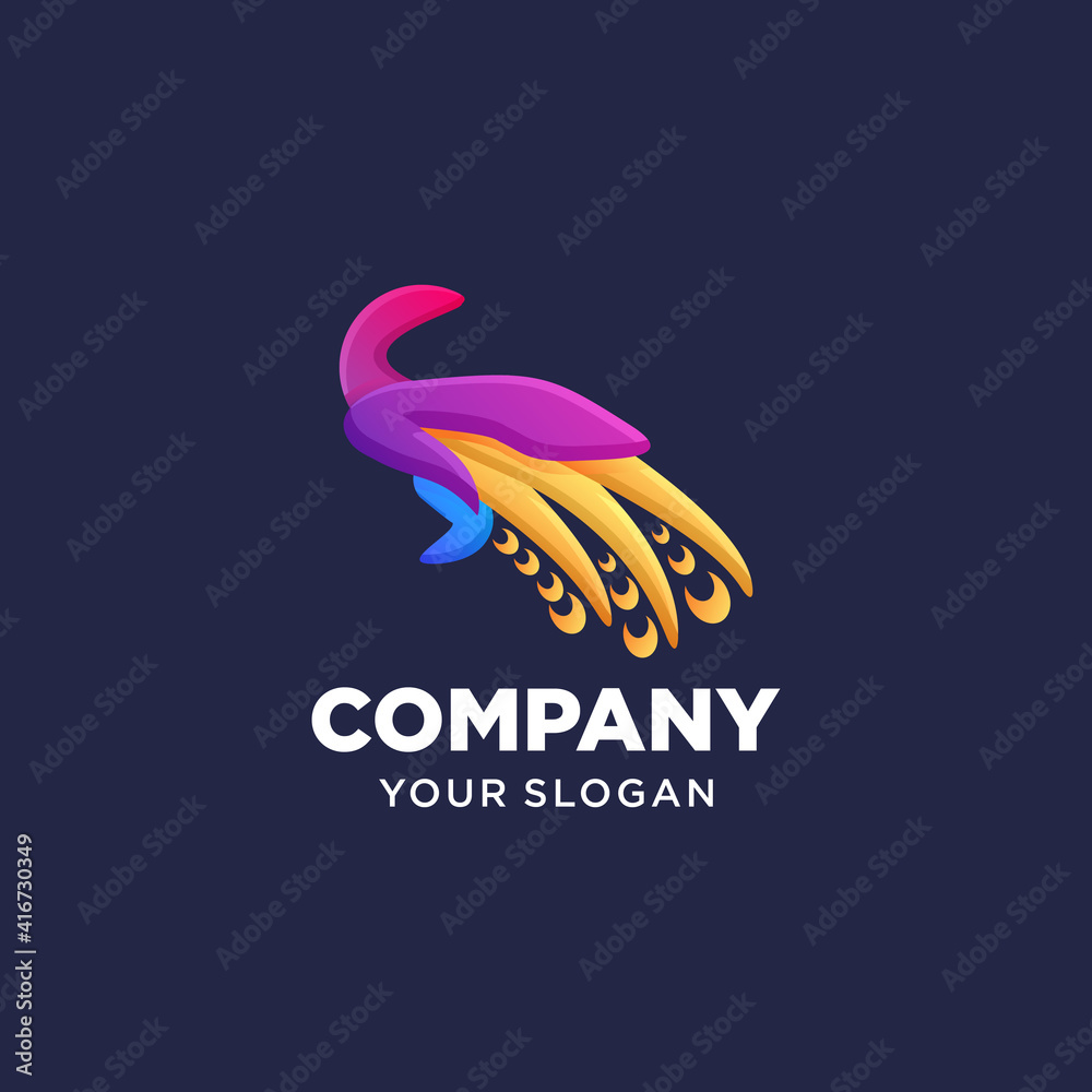 Fototapeta premium Illustration vector graphic of Peacock logo. full color gradation style. Design inspiration. Fit to your Business, community, etc