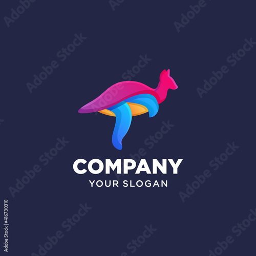 Illustration vector graphic of kangaroo logo. 
full color gradation style. Design inspiration. Fit to your Business, community, etc