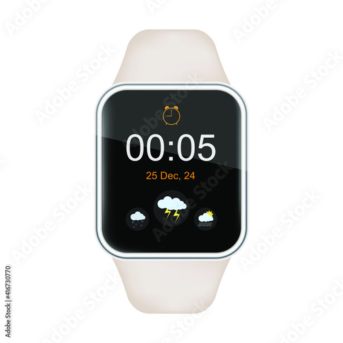 Smart watch isolated on white background. Modern smart watch. Top view smart watch. Wireless Smart Watch. Vector illustration.