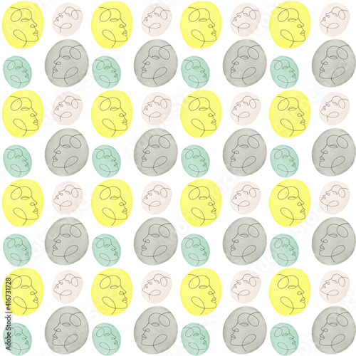 Fashion face seamless pattern line