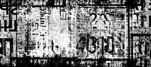 Abstract grunge futuristic lettering background. Monochrome abstract grunge black and white illustration 