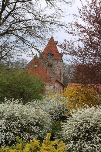 Hiking on the Huntepadd in northwestern Germany, St. Firminus church in Dötlingen