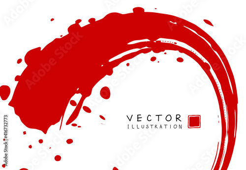 Abstract ink background. Chinese calligraphy art style, Red paint stroke texture on white paper.